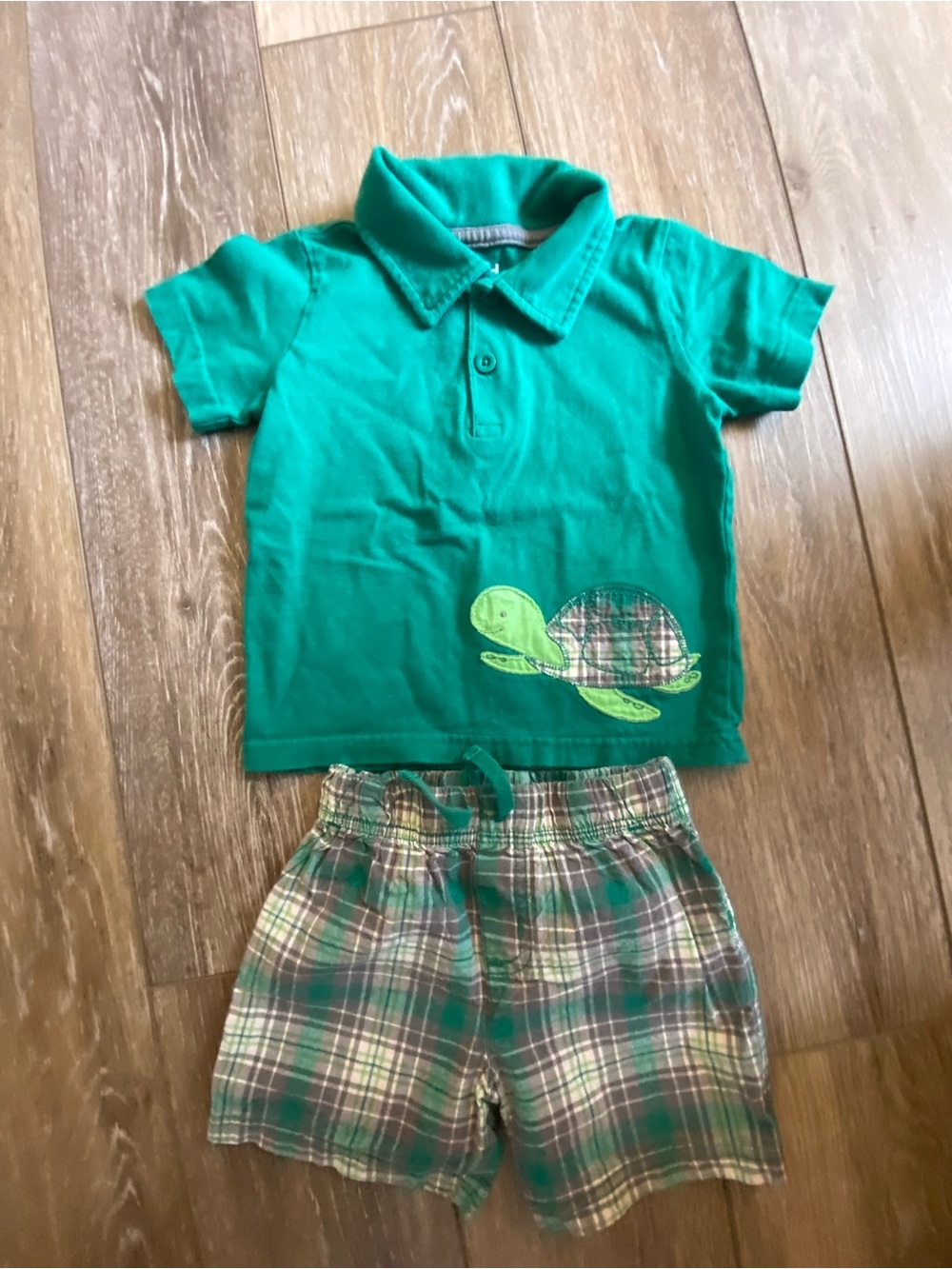 Carter's Bright Green Polo & Plaid Shorts Set